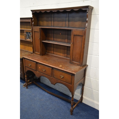 1358 - A MID 20TH CENTURY OAK DRESSER, width 168cm x depth 49cm x height 171cm, together with an other oak ... 