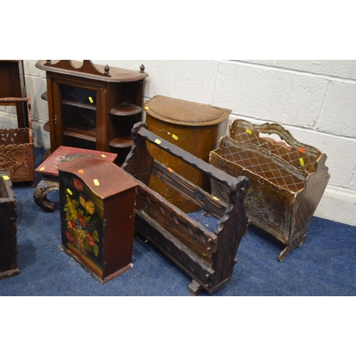 1360 - A QUANTITY OF VARIOUS MISCELLANEOUS FURNITURE to include two various dolls cots, oak sewing box, thr... 