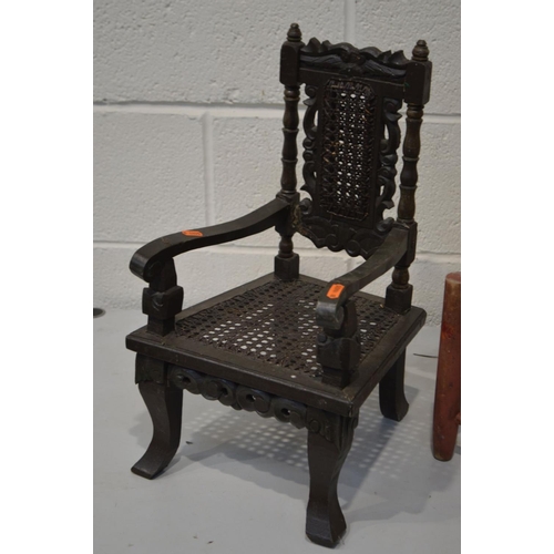 1366 - AN EARLY 20TH CENTURY OAK AND BEECH SPINDLE BACK CHILDS CHAIR, together with two other child's chair... 