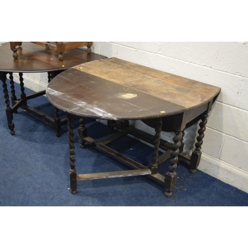 1367 - THREE VARIOUS OAK BARLEY TWIST GATE LEG TABLES of different sizes (sd)