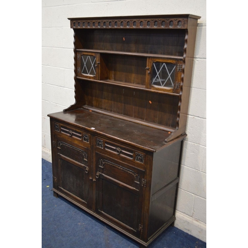 1368 - A MID 20TH CENTURY OAK DRESSER with two drawers, width 126cm x depth 48cm x height 182cm