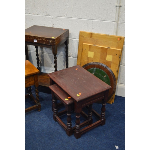 1370 - A QUANTITY OF OCCASIONAL FURNITURE, to include an oak cutlery cabinet, nest of three tables (sd) tea... 