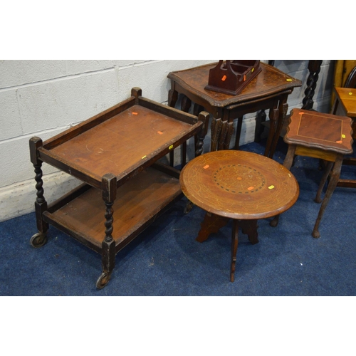 1370 - A QUANTITY OF OCCASIONAL FURNITURE, to include an oak cutlery cabinet, nest of three tables (sd) tea... 