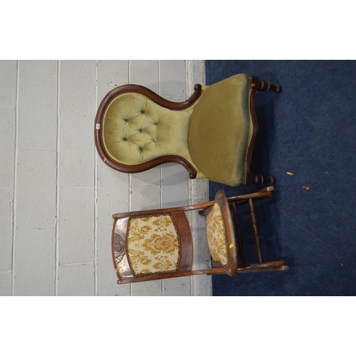 1374 - A LATE VICTORIAN WALNUT SPOONBACK CHAIR, together with a mahogany folding campaign chair (2)