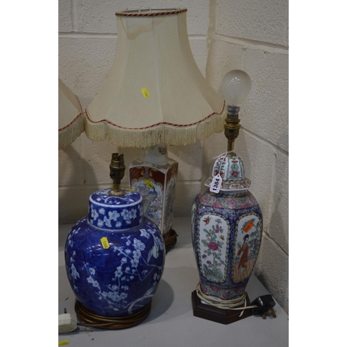 1384 - A QUANTITY OF ORIENTAL TABLE LAMPS, to include seven various resin figural lamps, four various chino... 