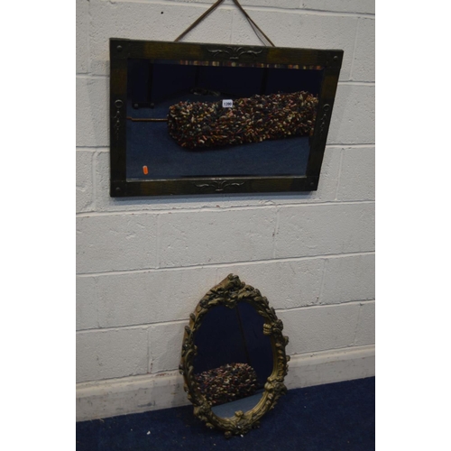 1390 - AN EARLY 20TH CENTURY BRASS ARTS AND CRAFTS STYLE FRAMED BEVELLED EDGE WALL MIRROR, 76cm x 51cm and ... 