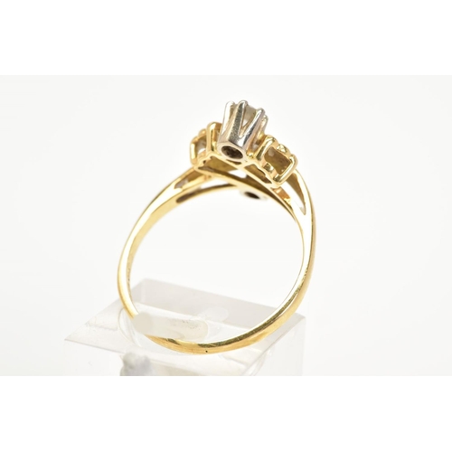 18 - AN 18CT GOLD DIAMOND CROSSOVER RING, the textured crossover band flanked with round brilliant cut di... 