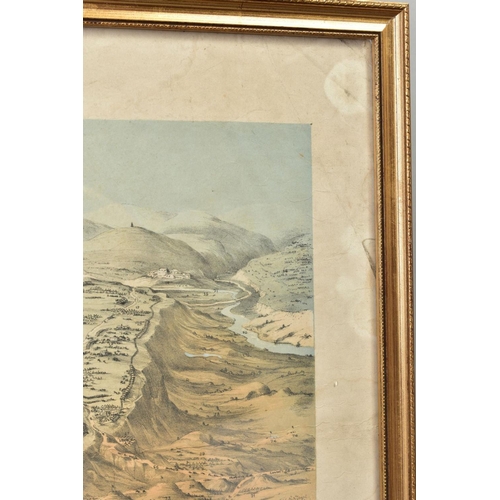 223 - A GLAZED FRAME 65CM X 52CM WHICH CONTAINS A COLOURED PRINT entitled Birds Eye View of the Entrenched... 