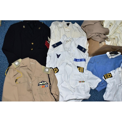 235 - BOX CONTAINING LARGE QUANTITY OF MILITARY CLOTHING, shirt, dresses, skirts etc, US/British/Nursing e... 