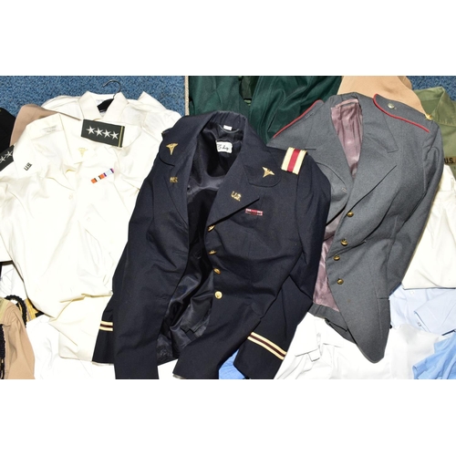 235 - BOX CONTAINING LARGE QUANTITY OF MILITARY CLOTHING, shirt, dresses, skirts etc, US/British/Nursing e... 