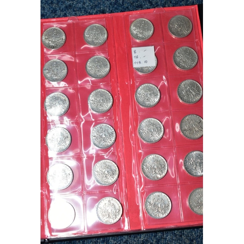 237 - TWO PLASTIC TUBS OF MAINLY FRENCH COINS, plus a banknote album, to include silver 100 Francs, 20 Fra... 