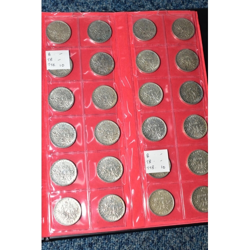 237 - TWO PLASTIC TUBS OF MAINLY FRENCH COINS, plus a banknote album, to include silver 100 Francs, 20 Fra... 