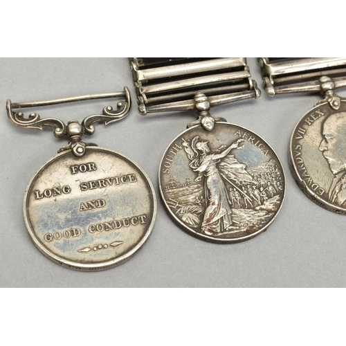 259 - A GROUP OF THREE MEDALS AND ONE OTHER MEDAL AS FOLLOWS, Queens South Africa Medal, four bars, relief... 