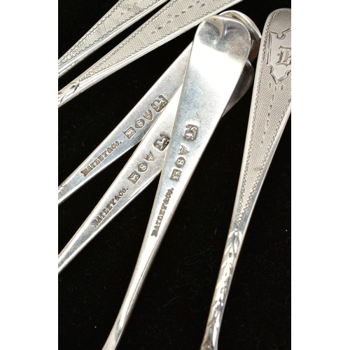 26 - SET OF SIX BAILEY & CO STERLING SILVER TEASPOONS, each with an engine turn design, engraved shield a... 