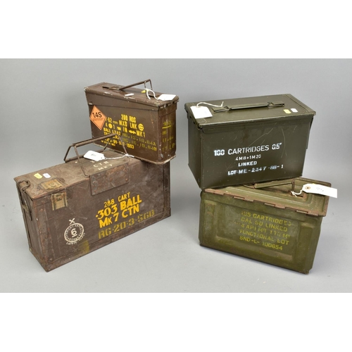 268 - FOUR ORIGINAL AMMUNITION BOXES FOR .303 (WOODEN), 7.62x51 NATO, .50 Browning (UK) and .50 Browning (... 