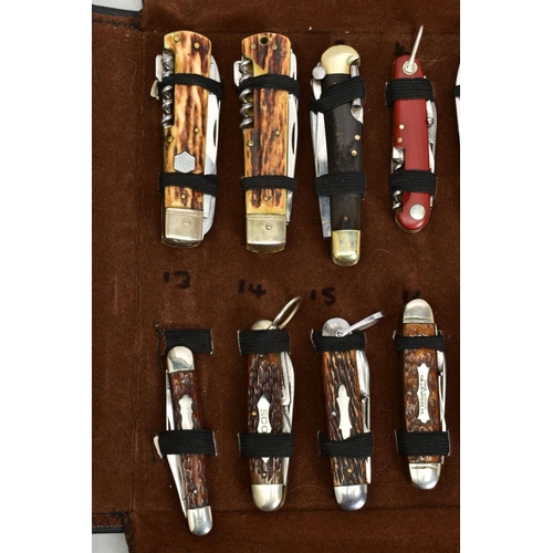 279 - A FOLD OVER CASE CONTAINING A COLLECTION OF PENKNIVES, all mounted and in good condition twenty four... 