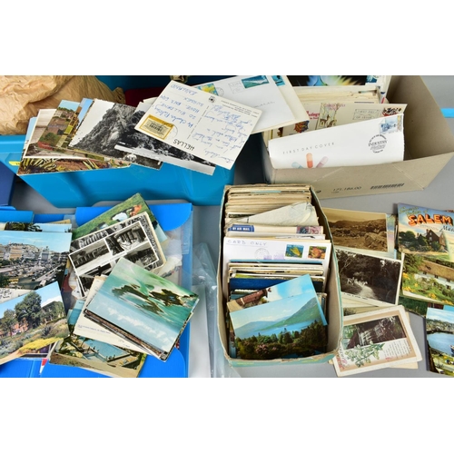 283 - TWO BOXES OF STAMPS, COVERS AND POSTCARDS, includes five mostly empty albums, kilowave and a shoebox... 