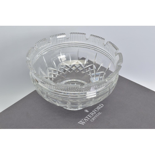 443 - A BOXED WATERFORD CRYSTAL LISMORE CASTLE BOWL, stamped to base, height 15cm x diameter 25cm