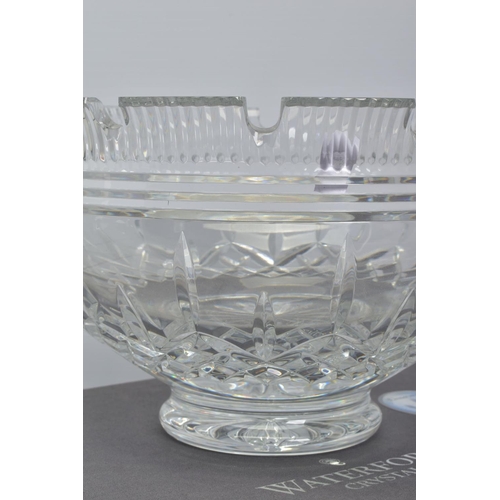 443 - A BOXED WATERFORD CRYSTAL LISMORE CASTLE BOWL, stamped to base, height 15cm x diameter 25cm