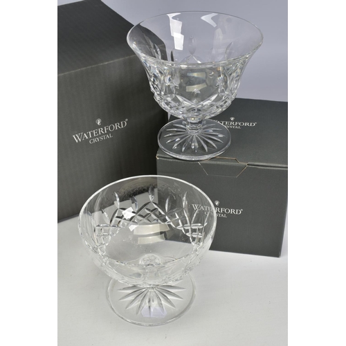 452 - TWO BOXED WATERFORD CRYSTAL LISMORE FOOTED BON BON DISHES, both stamped to base, heights 12cm x 11cm... 