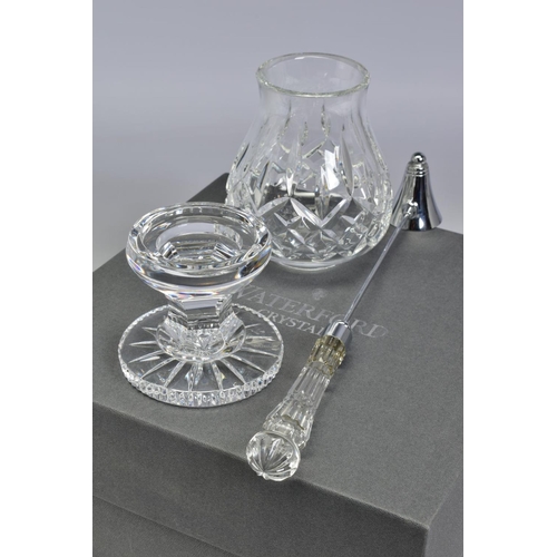 453 - A BOXED WATERFORD CRYSTAL LISMORE 'FAIRY LAMP CANDLE HOLDER', stamped to base, height 18.5cm, togeth... 