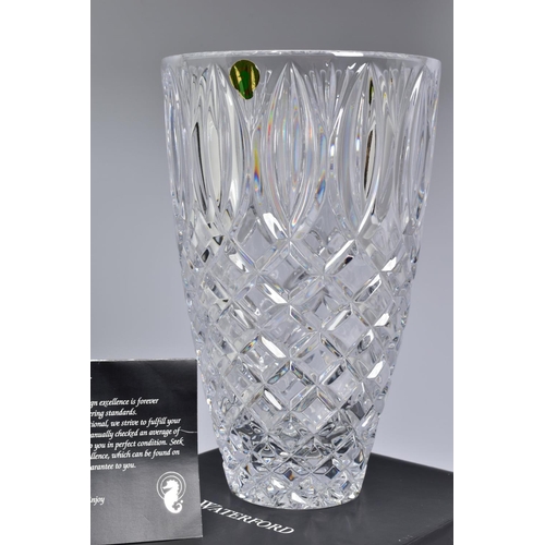 457 - A BOXED WATERFORD LEAD CRYSTAL GRANT VASE, stamped to base, height 25.5cm