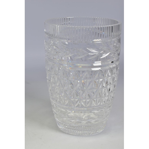 462 - A WATERFORD CRYSTAL GLANDORE VASE, stamped to base, height 20cm, together with a Stuart Crystal tazz... 