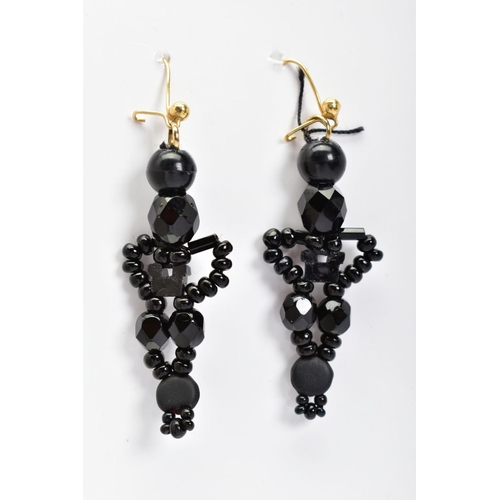 50 - A PAIR OF BEADED DROP EARRINGS, each drop earring designed with faceted beads and small round polish... 