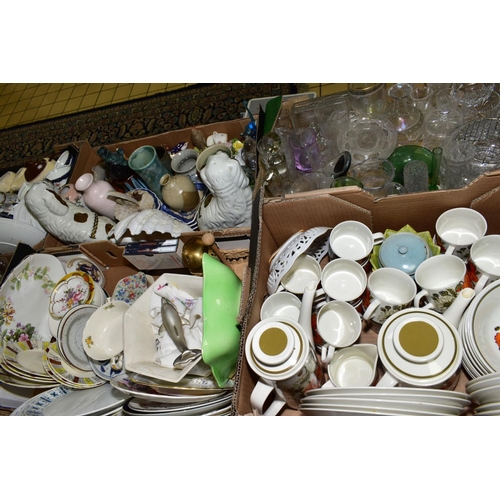 510 - EIGHT BOXES AND LOOSE CERAMICS, GLASS AND PICTURES ETC, to include J&G Meakin studio poppy design pa... 