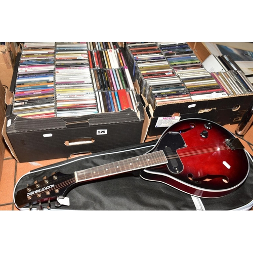 525 - A ROCKET MUSIC ELECTRO ACOUSTIC MANDOLIN with gig bag - missing bridge, together with two trays of C... 