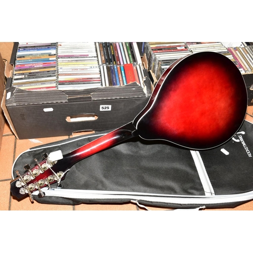 525 - A ROCKET MUSIC ELECTRO ACOUSTIC MANDOLIN with gig bag - missing bridge, together with two trays of C... 