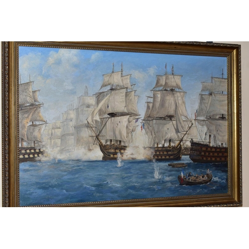 532 - P KILNER 20TH CENTURY) a maritime battle between sailing ships, signed bottom right, oil on canvas, ... 