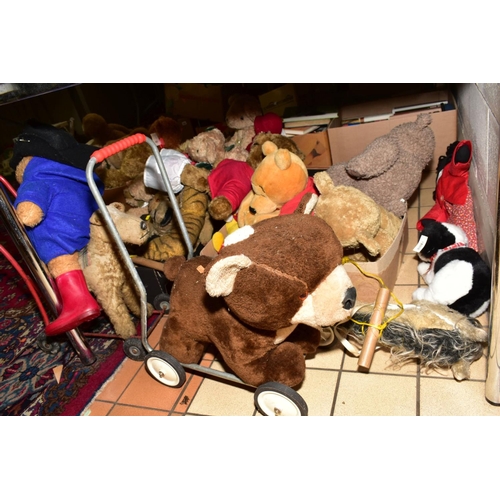 549 - A LARGE QUANTITY OF TEDDY BEARS AND SOFT TOYS, includes several vintage unmarked bears and a Panda, ... 