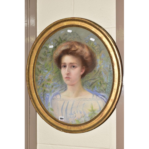 564 - ALFRED LIBORON (20TH CENTURY) A HEAD AND SHOULDERS PORTRAIT OF AN EDWARDIAN LADY, signed right hand ... 