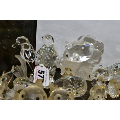 577 - A COLLECTION OF SWAROVSKI CRYSTAL FISH AND ANIMAL FIGURES, including Seahorse, Whale, Fishes, Hippos... 