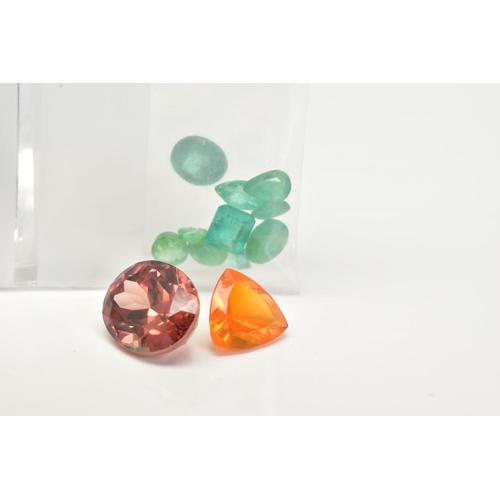 63 - A SELECTION OF LOOSE GEMSTONES, to include a 0.92ct trillion cut fire opal, 7.8 x 7.9 x 4.8mm, a 6.0... 