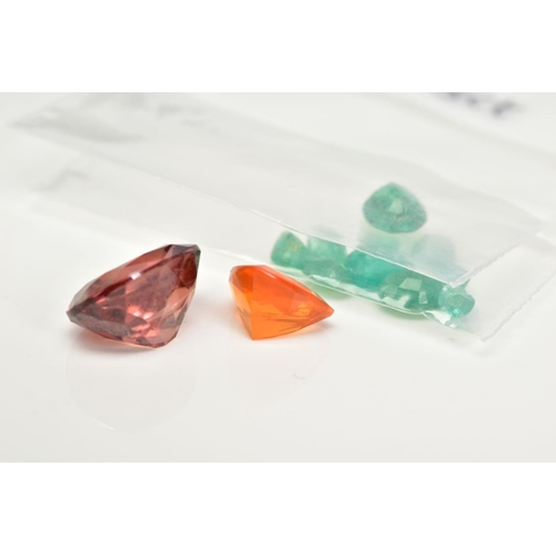 63 - A SELECTION OF LOOSE GEMSTONES, to include a 0.92ct trillion cut fire opal, 7.8 x 7.9 x 4.8mm, a 6.0... 