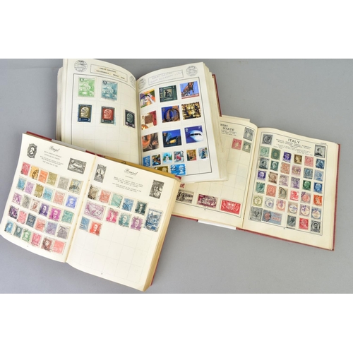 299 - THREE STAMP ALBUMS with mainly mid period Worldwide issues, better than average junior collection (3... 