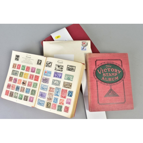 299 - THREE STAMP ALBUMS with mainly mid period Worldwide issues, better than average junior collection (3... 