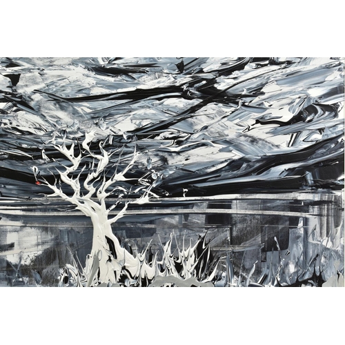 313 - DUNCAN MACGREGOR DMAC (BRITISH 1961) 'THE LONE TREE' an abstract Winter landscape, initialled bottom... 