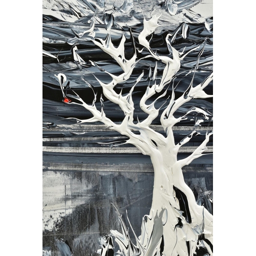 313 - DUNCAN MACGREGOR DMAC (BRITISH 1961) 'THE LONE TREE' an abstract Winter landscape, initialled bottom... 