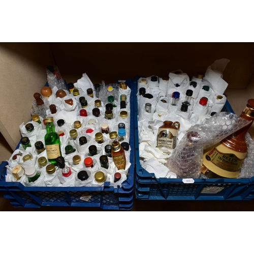 394 - A COLLECTION OF TWO HUNDRED AND FORTY 'MINIATURE' BOTTLES OF WHISKY, WINE, SPIRITS AND LIQUEURS INCL... 