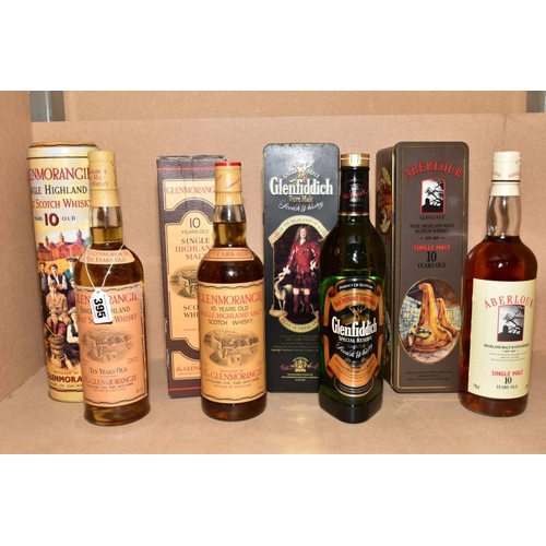 395 - FOUR BOTTLES OF SINGLE MALT, comprising one Glenmorangie 10 year old Single Highland Malt Scotch Whi... 