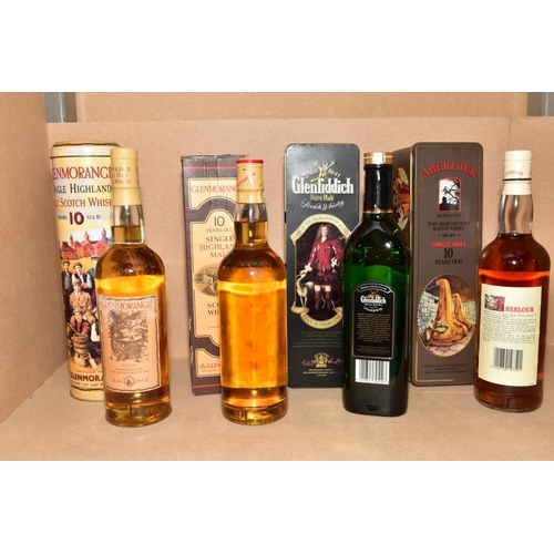 395 - FOUR BOTTLES OF SINGLE MALT, comprising one Glenmorangie 10 year old Single Highland Malt Scotch Whi... 