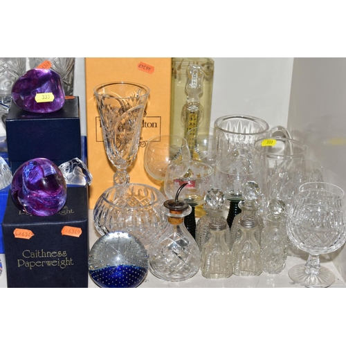 333 - A COLLECTION OF GLASSWARE, including Sturart Crystal, cut glass decanter, boxed Jobling glass ship i... 