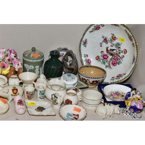 336 - A MISCELLANEOUS COLLECTION OF CERAMICS, including Royal Crown Derby Harvest Mouse paperweight (secon... 