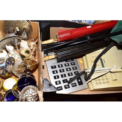 346 - 3 BOXES OF CERAMICS, GLASS AND MISCELLANEOUS ITEMS, including blue and white ginger jars, Spode tea ... 