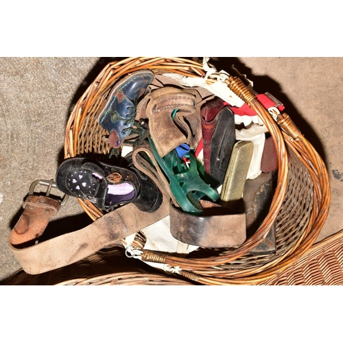 347 - A DYED BROWN CONEY JACKET WITH HATS, UMBRELLA, Chinese parasol, five baskets, a Treen bead basket, t... 