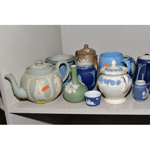 354 - A COLLECTION OF WEDGWOOD JASPERWARE AND DUDSON JASPERWARE, including dark blue jasperware c1875 tea ... 