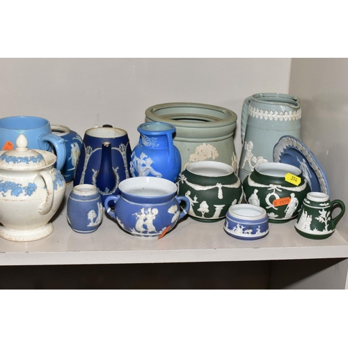 354 - A COLLECTION OF WEDGWOOD JASPERWARE AND DUDSON JASPERWARE, including dark blue jasperware c1875 tea ... 